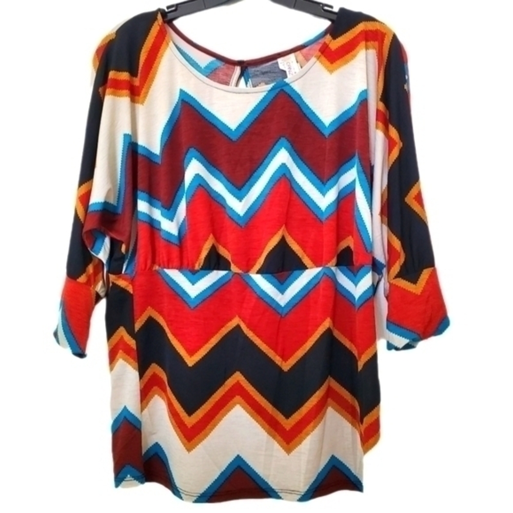 Canzone Women's 
Vintage Y2K‎ Chevron Stripe Top with Elbow Sleeves